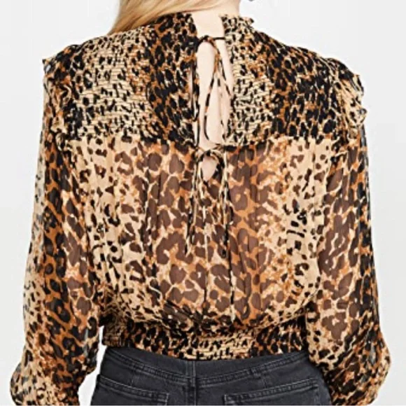 NWOT Free People Roma Blouse with lace tie back closure animal leopard print - Picture 6 of 11